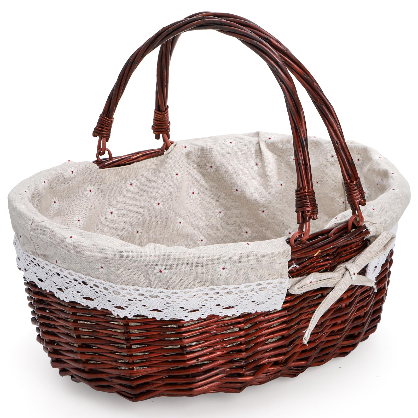 Dicunoy Wicker Picnic Basket with Handle, Large Empty Gift Basket to fill, Open Top Market Harvest Baskets for Garden, Fruit, Candy, Wine, Egg Gathering, Wedding, Vegetables