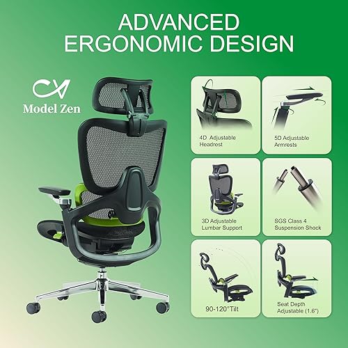 Miniatura 8 de Silla de oficina ergonómica, silla de escritorio de malla para oficina en casa con soporte lumbar adaptativo, silla de juegos con reposacabezas,