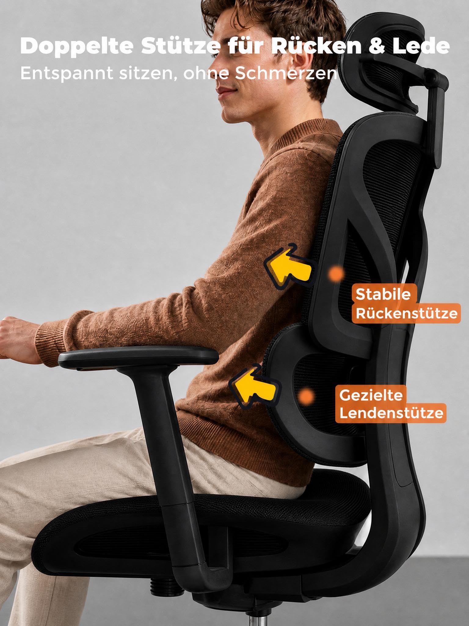 Garvee Chefsessel Bürostuhl, Ergonomischer Bürostuhl, 4D-verstellbare Armlehnen, Verstellbare Rückenlehne mit arretierbarem Neigungswinkel, Robustes Stahlfußkreuz, Drehstuhl 160 kg