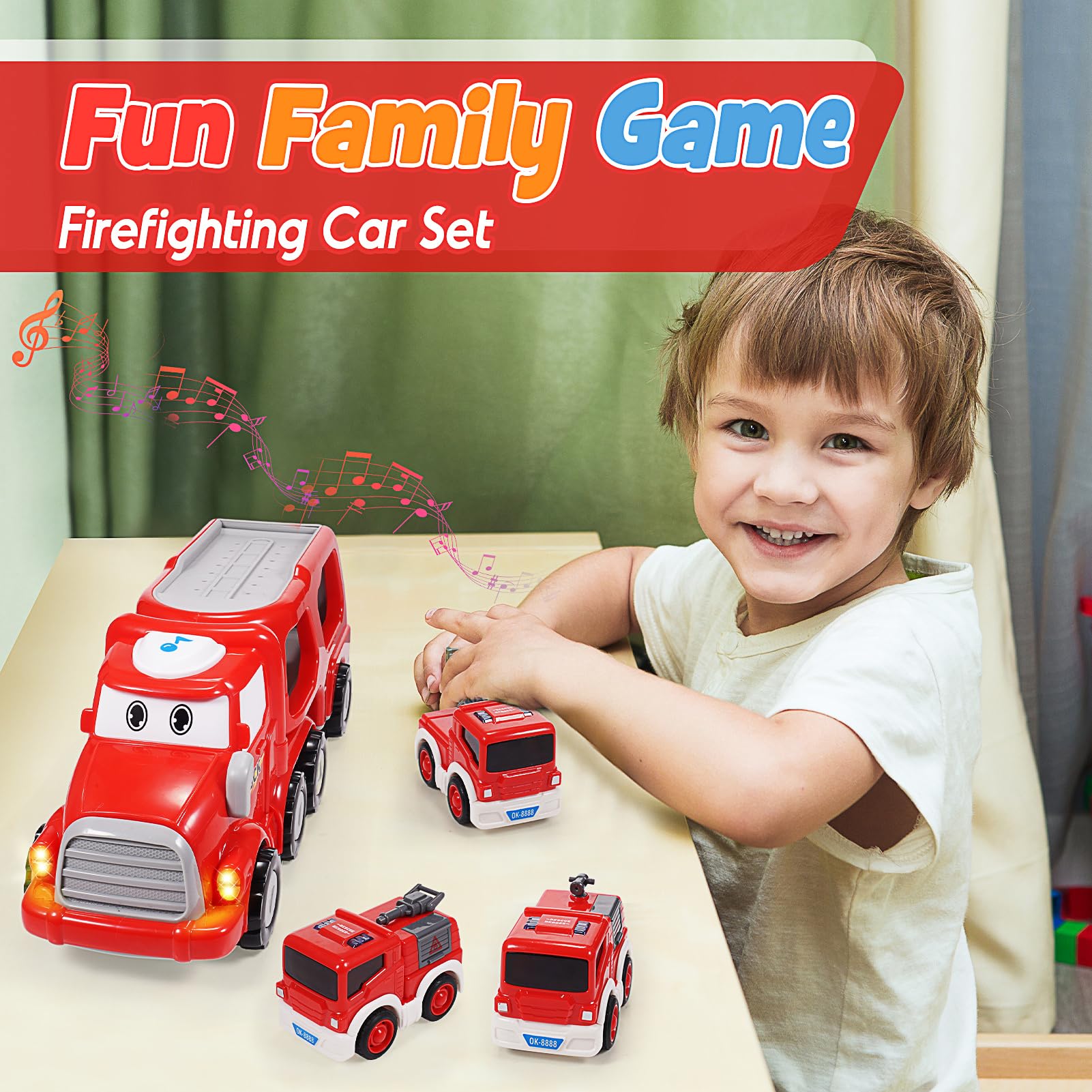 EUCOCO Giochi Bambini 1 2 3 4 5 6 Anni, Camion Pompieri Giocattolo Giocattoli Bambino 1-6 Anni Camion Giocattolo per Bambini Regalo Bambino 1-6 Anni Cars Macchinine per Bambini Regalo Compleanno 1-6