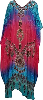 Mogul Interior Caftan Dresses Pink Boho Tribal Print Beach Cover Up One Size