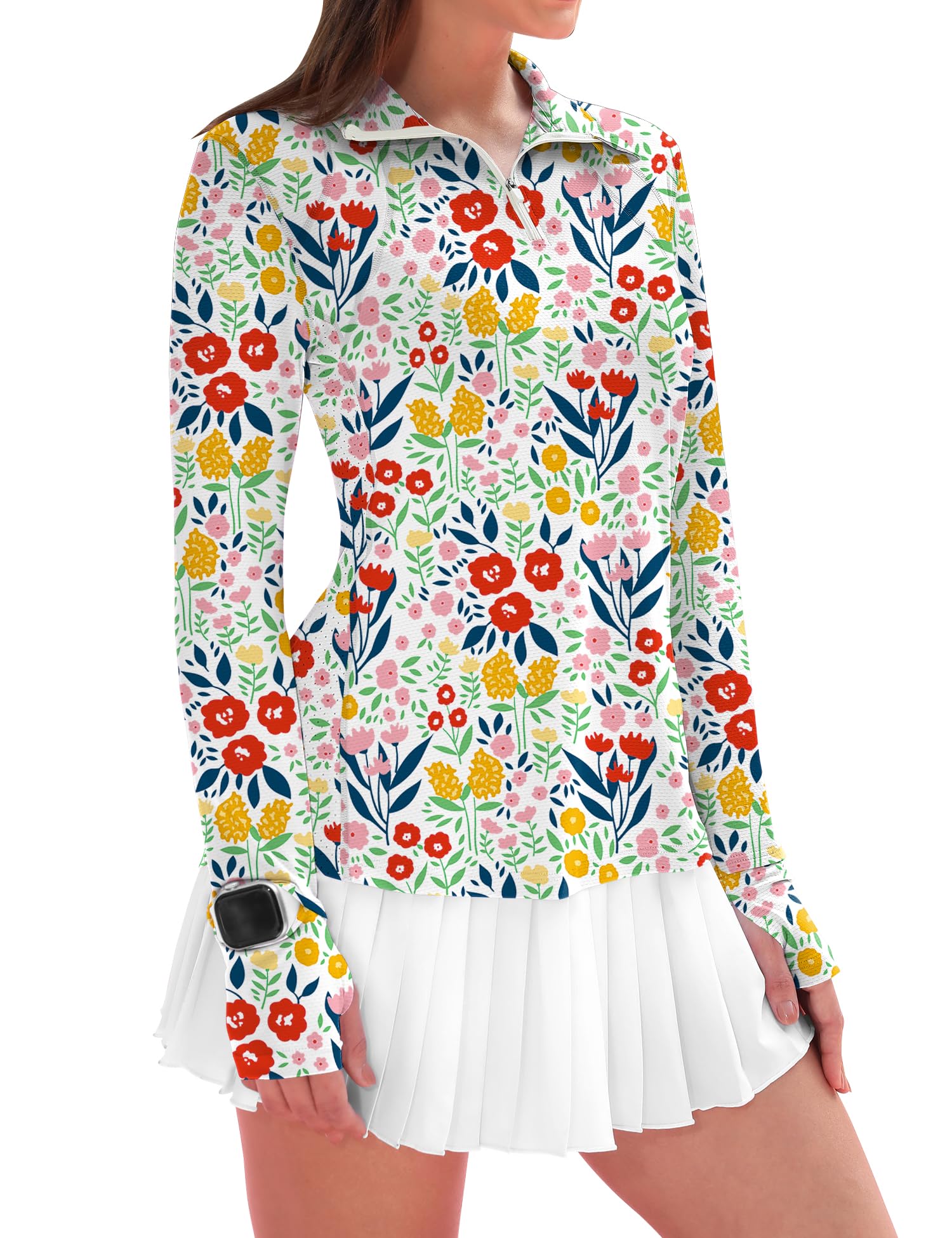 IECCP Womens Long Sleeve Shirts Sun Protection Quarter Zip Pullover Summer Quick Dry Athletic Hiking Running Workout Tops