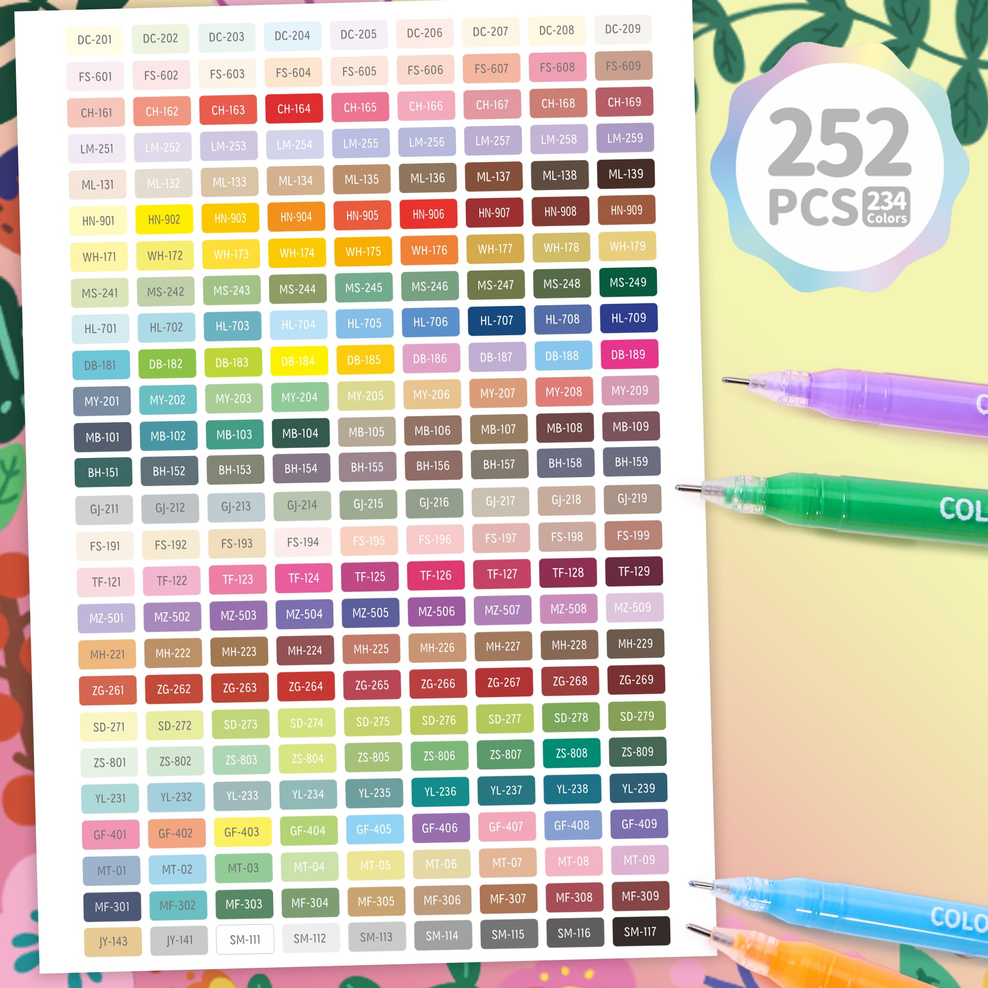 Stylos Gel Acrylique 234 Couleurs pour Coloriage, Pointe 0,6 mm