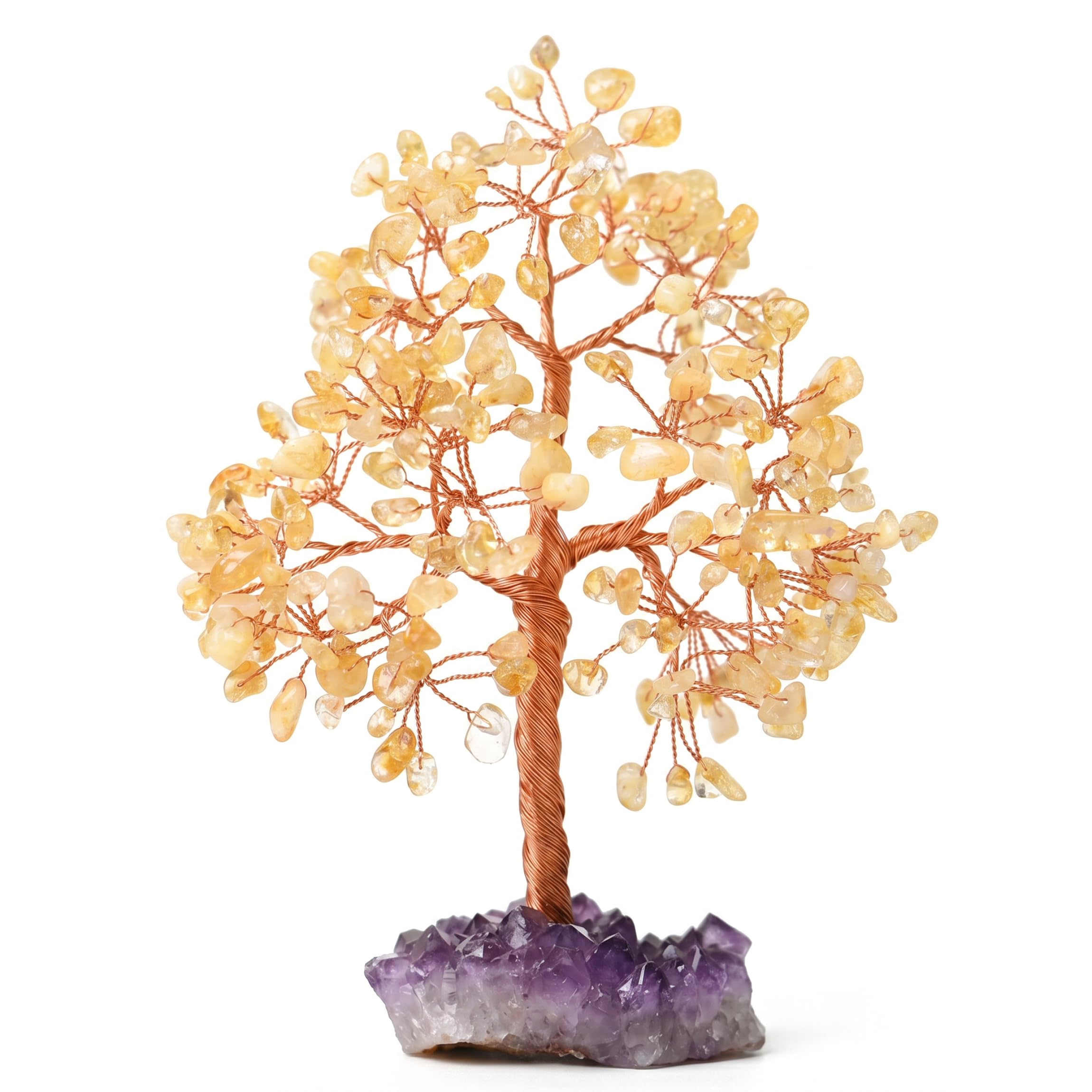 Xoeryoy Crystal Tree, Multi-branch Yellow Crystal Tree With Amethyst Cluster Base - Adjustable Crystals Decor For Home & Office