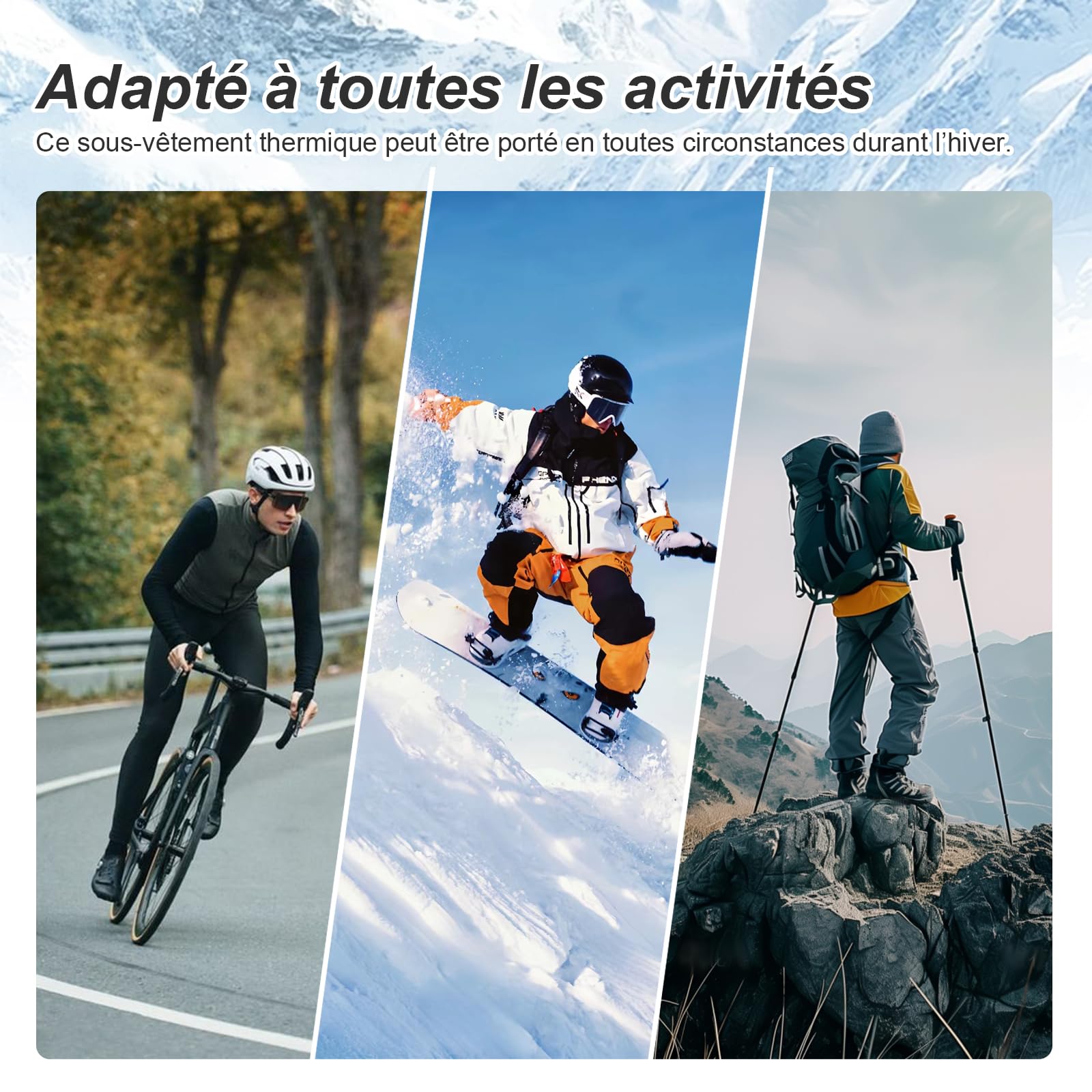 Channo Homme Ensemble de sous-Vêtements Thermiques : Haut à Manches Longues et Pantalon Thermique pour Le Sport en Hiver