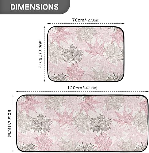 Miniatura 3 de Juego de 2 tapetes de cocina con hojas de otoño, antideslizantes, lavables, antifatiga, para suelo de cocina, patrón de arce rosa, juego de