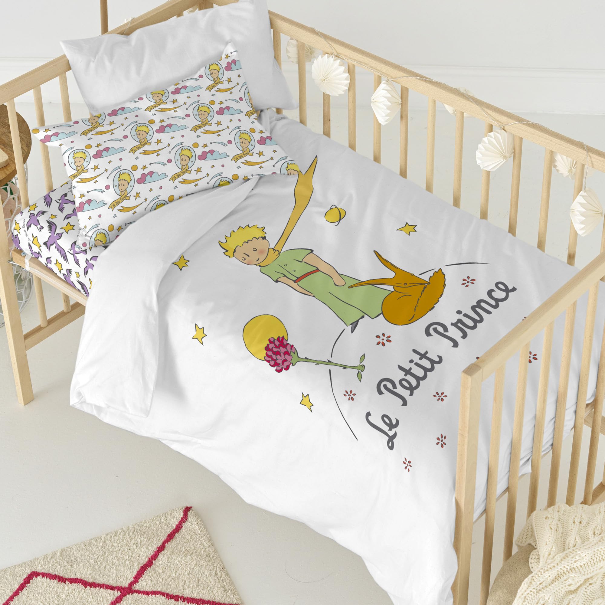 Lit bébé cuna paré du Juego nórdico Ses amis AlexandraHouse 100x120 cm