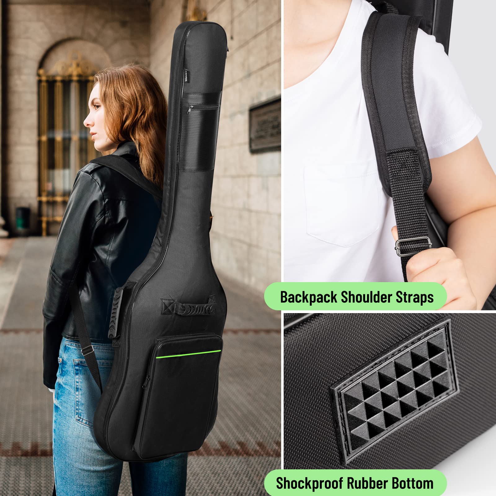 CAHAYA Tasche für Bassgitarre, Gigbag, 0,8 cm Polsterung, schwarz, gepolsterter Rucksack, weicher E-Basskoffer, grün, CY0292
