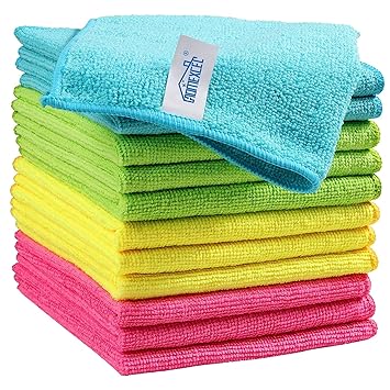 HOMEXCEL Microfiber Cleaning Cloth,12 Pack Cleaning Rag,Cleaning Towels With 4 Color Assorted,11.5"X11.5"(Parrot Green/Sky Blue/Yellow/Pink) - image, photos