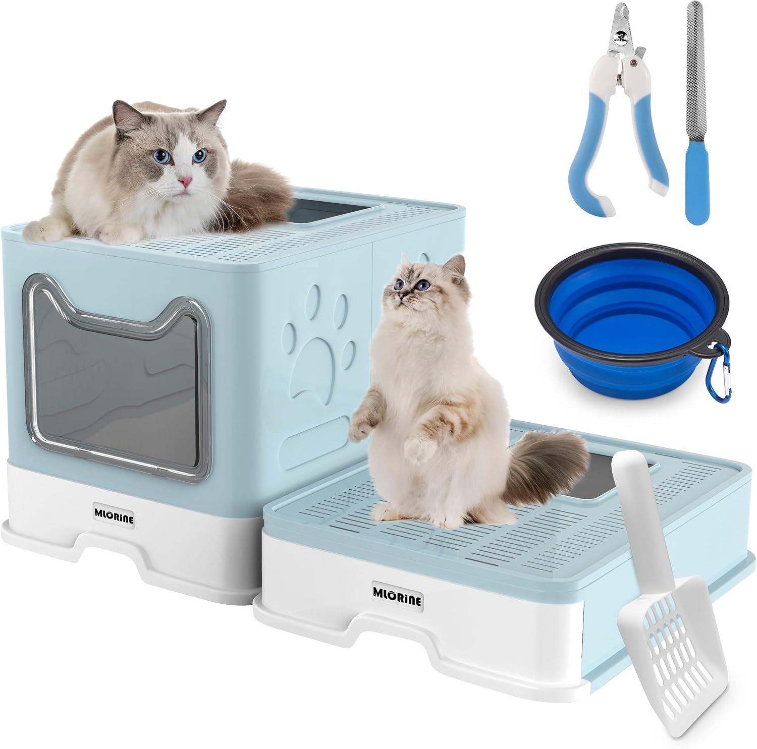 Mlorine Foldable Portable Travel Extra Large Covered Cat Litter Box with Lid Top Entry Enclosed Anti-Splashing Easy to Clean Kitty…