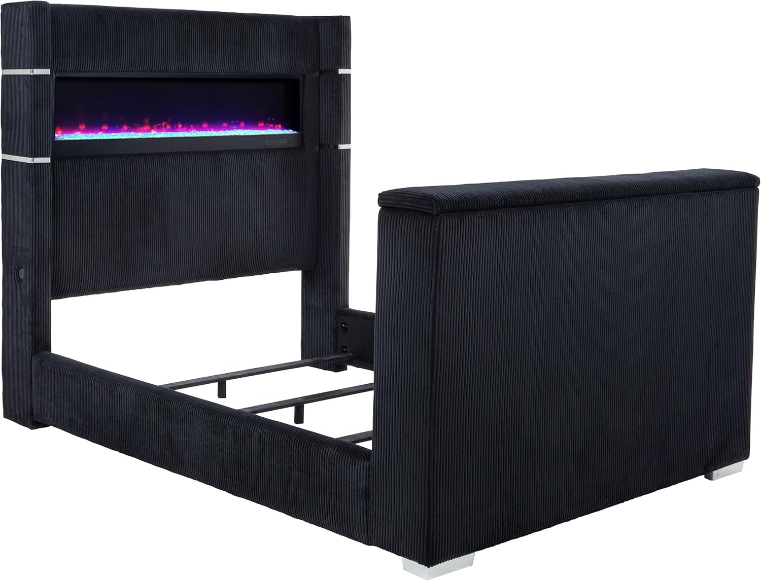 Coaster Home Furnishings - Tisdall - Wood - Wingback Bed with Hidden Motorized TV Lift, Flame Visual Headboard and Dual USB Ports - Bedroom - Eastern King Size - Black - 315868BLKKE