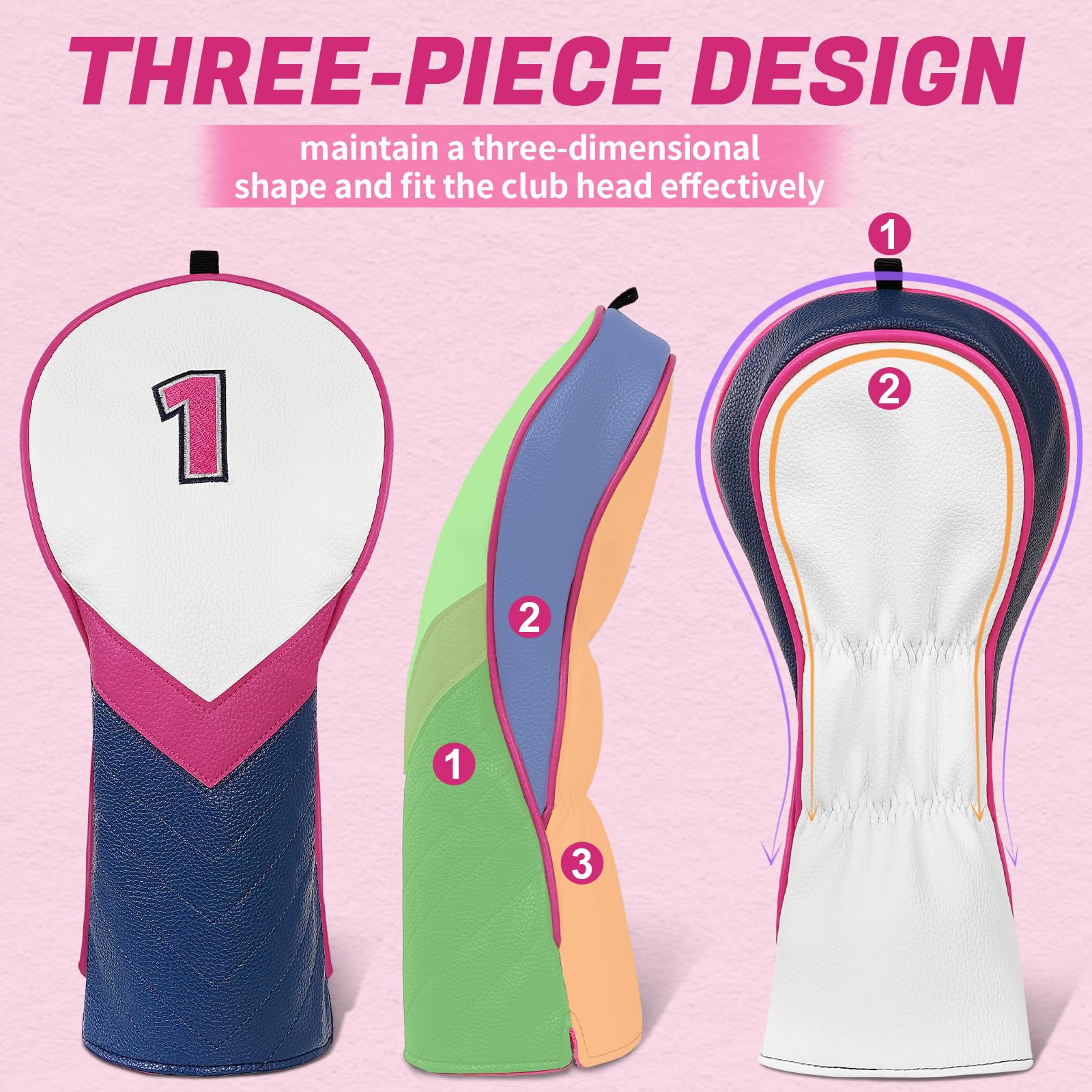 Fundas para cabeza de palo de golf de madera para conductor/Fairway/Hybrid/1FH blanco, rosa, azul, piel sintética