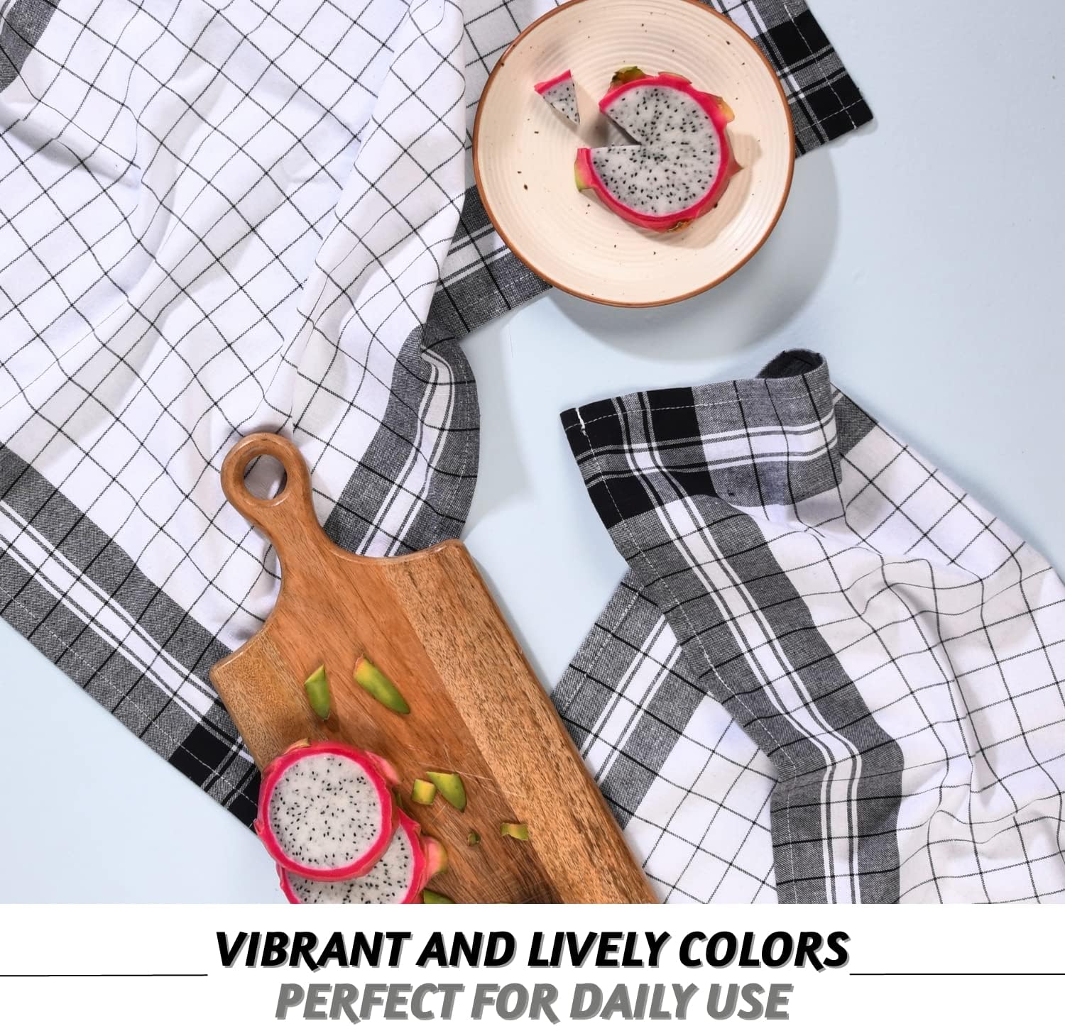 Folkulture Kitchen Towels with Hanging Loop, Set of 8-100% Cotton Dish Towels, Decorative Tea Towels or Hand Towels for Farmhouse, Absorbent Dishcloths, 28" x 20" (Heritage Black)