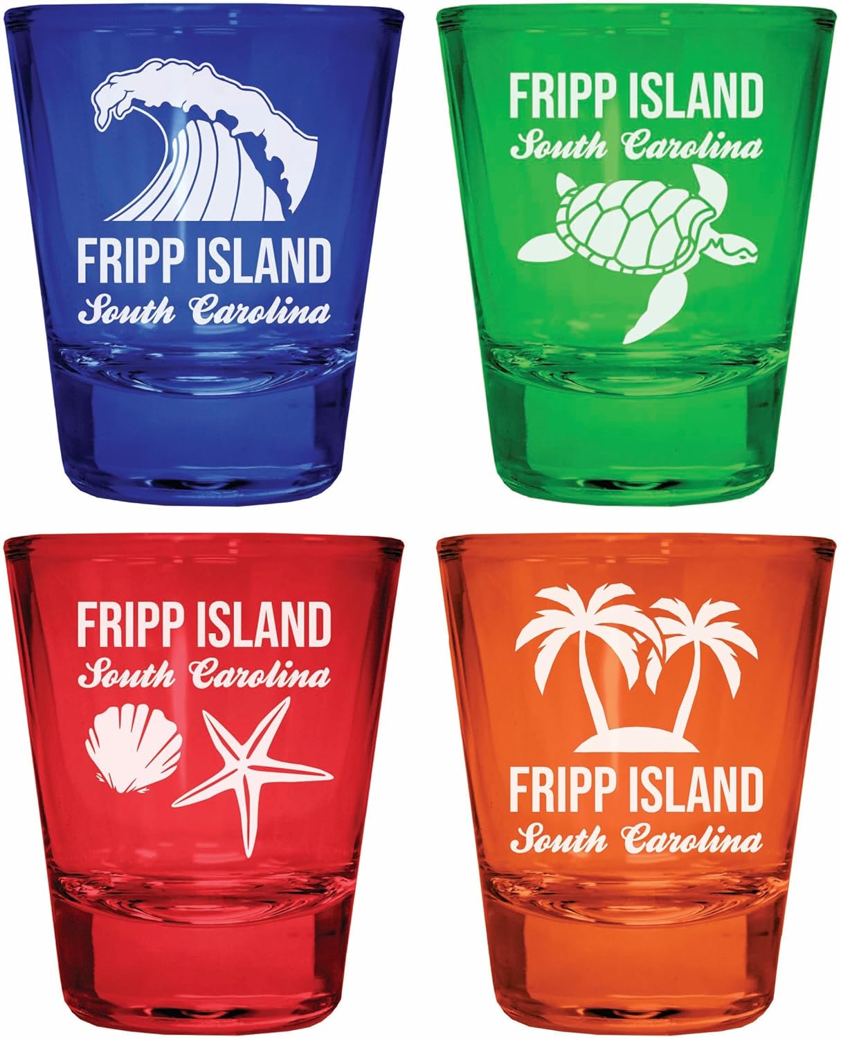 R and R Imports Juego 4 Vasos Grabados Playa Fripp Island Multicolor
