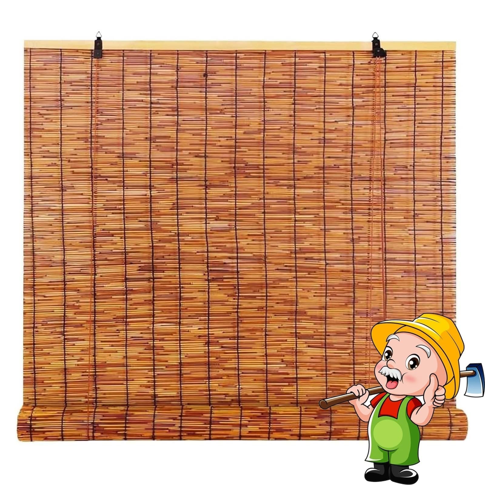 CMJYMX Outdoor Reed Roller Blinds, Roman Shades For Windows, Light Filtering Privacy Screen With Lift 50x80CM 100x200CM 130x170CM 150x230CM Reed Curtains(140x150CM/55x59IN)