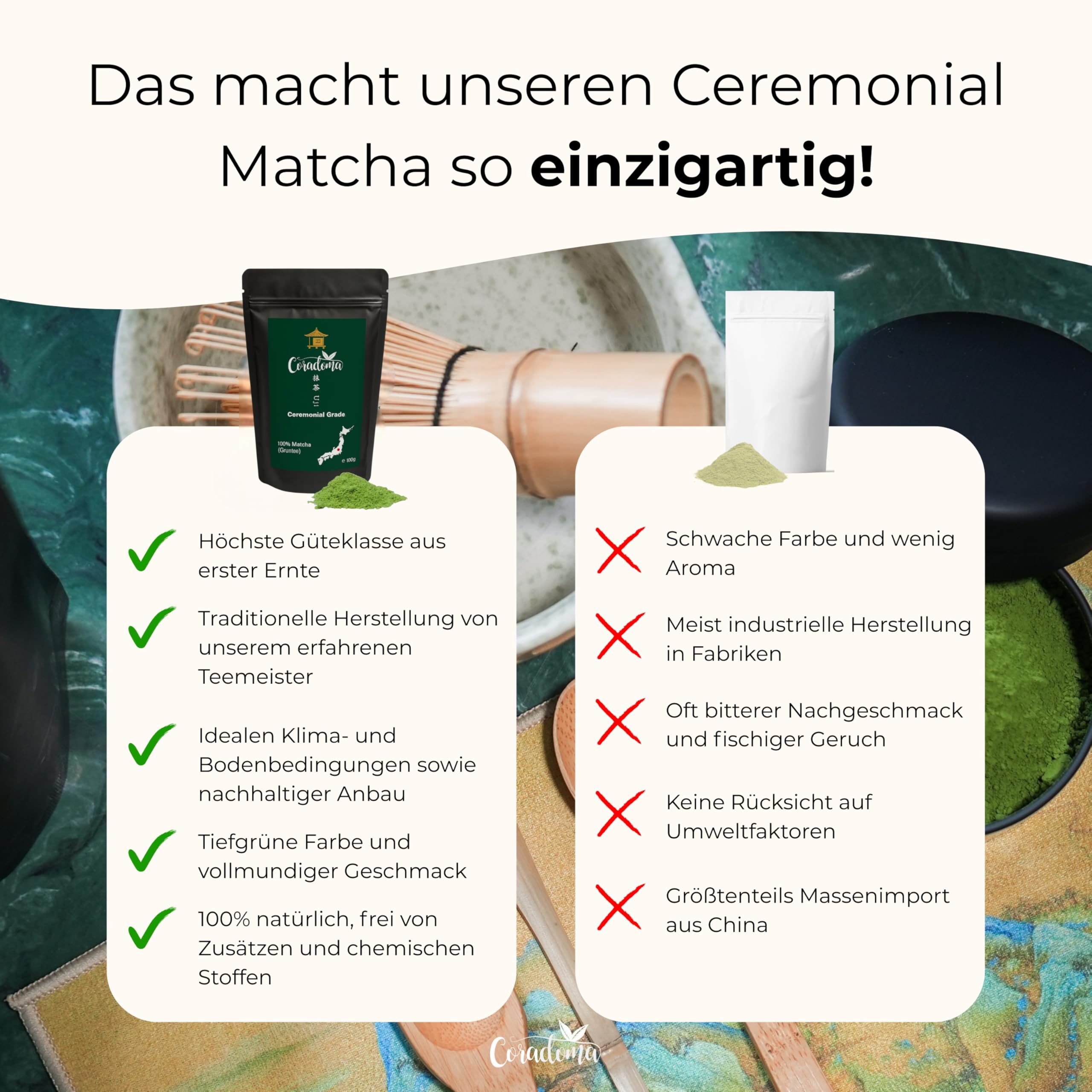 Matcha Ceremonial Grade aus Japan 100g Beutel – 100% Natürliches Matcha Pulver, handgemahlen aus Erster Ernte, Original Japanischer Grüntee – Reine Qualität und Traditionell