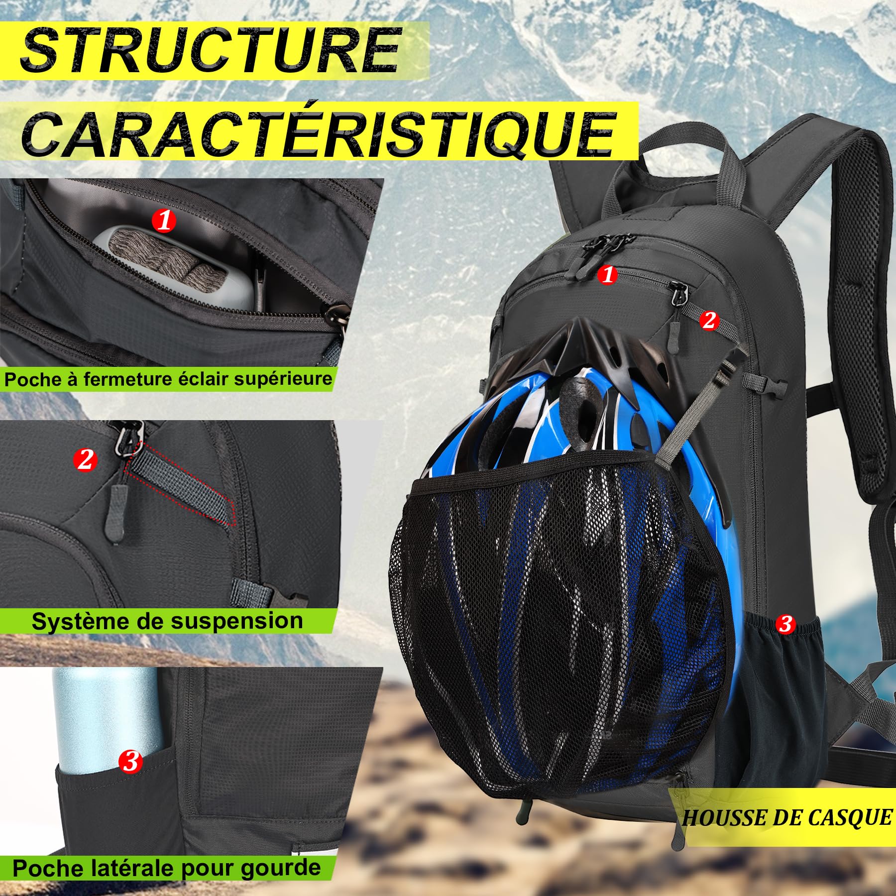 LOCAL LION Sac à Dos de Vélo 10L Sac Vtt Homme Femme Sacs à Dos de Ski pour Cyclisme Randonnée Voyage Sport Course Bicyclette Camping Ultraléger Respirable