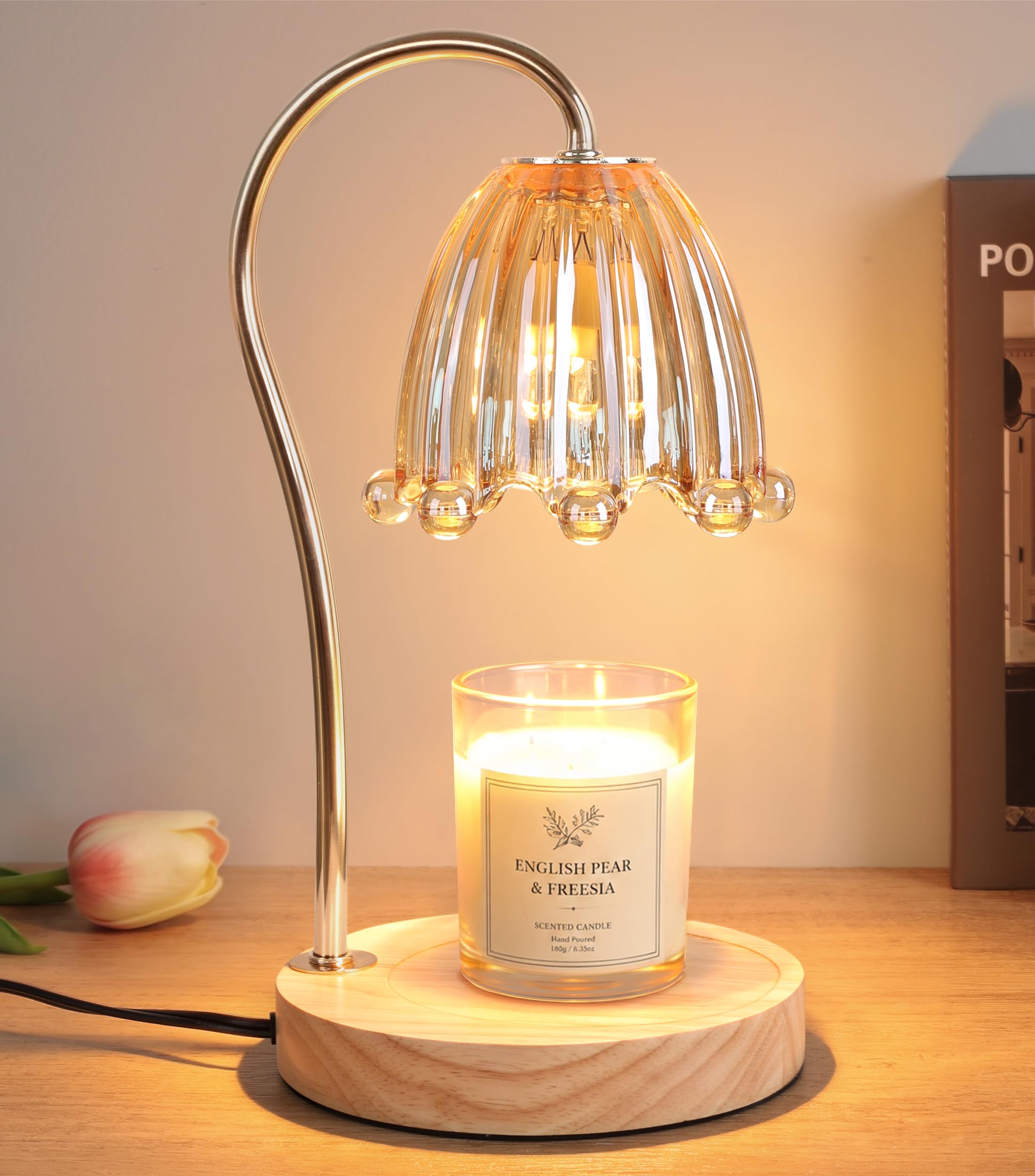 FancyPlus Candle Warmer Lamp with Timer Dimmer, Flower Candle Lamp Birthday Gifts for Women, Mom, House Warming Gifts Wax Melt Warmer for Jar Candles with 2 Bulbs