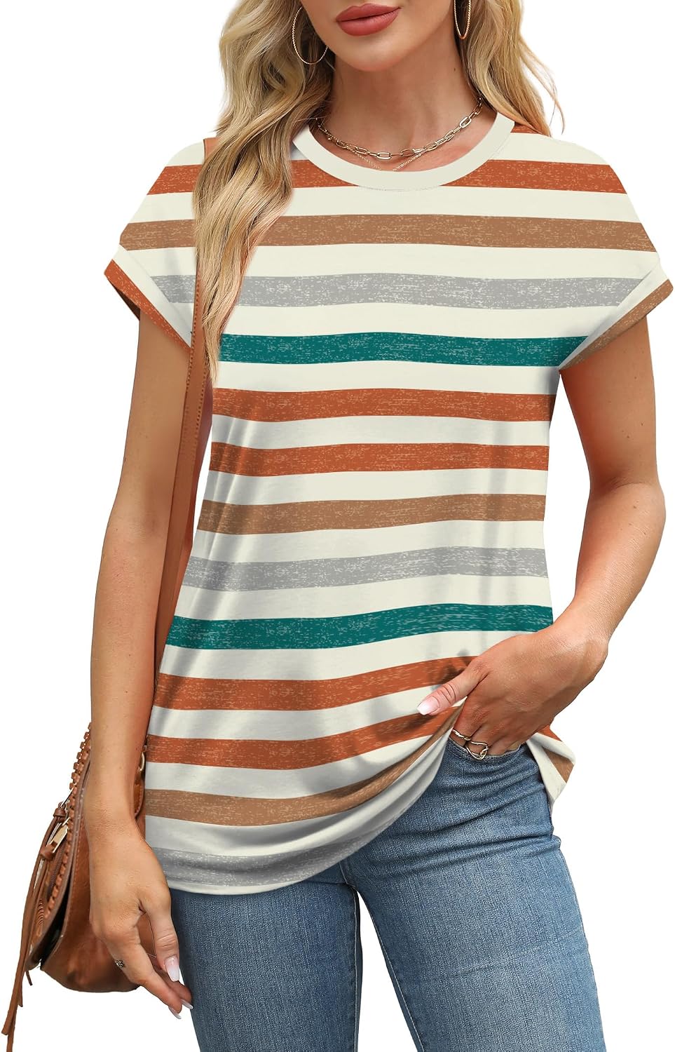 Alaroo Womens Summer Tops Short Sleeve Shirts Crew Neck Cute Trendy Tunic Blouses (S-3XL) thumbnail