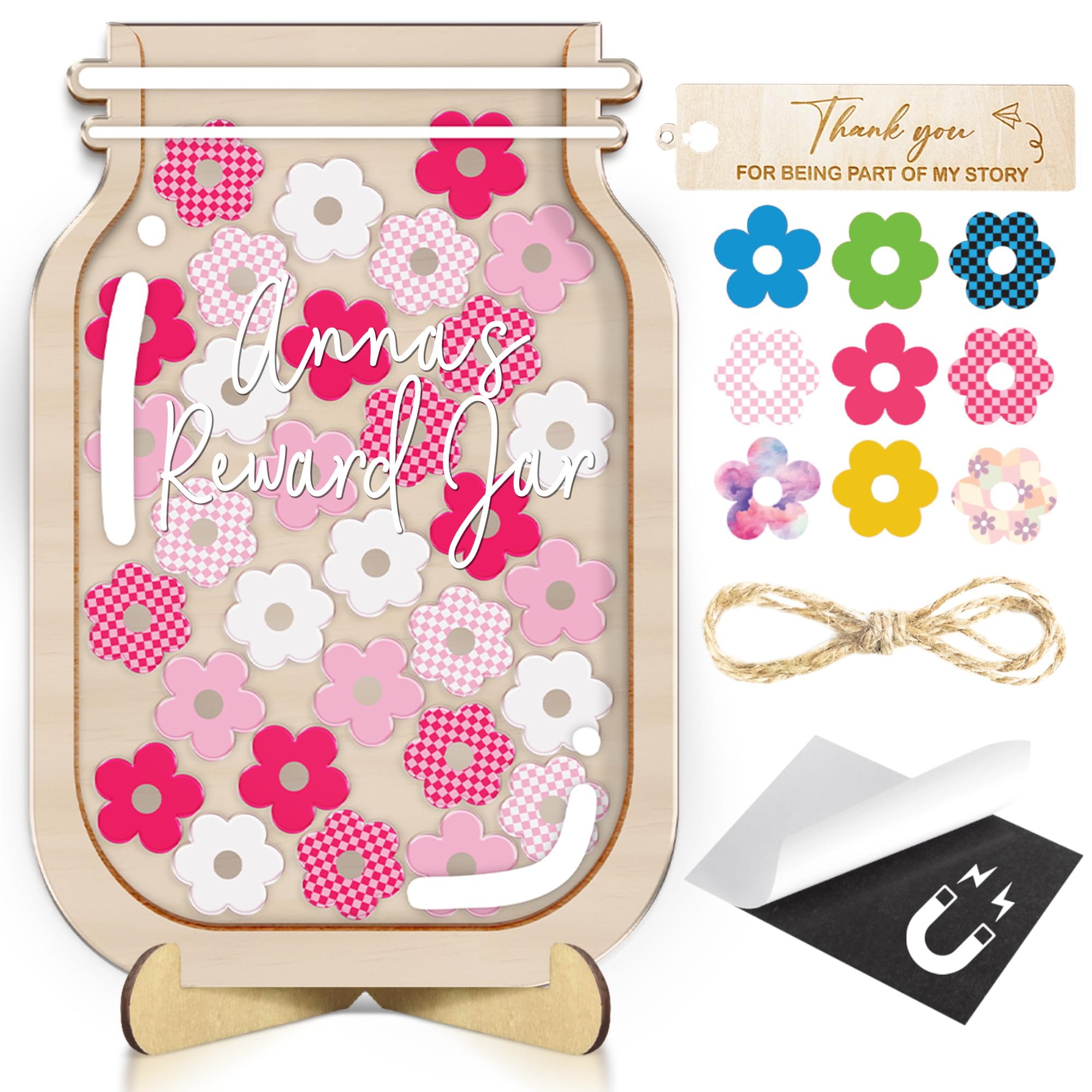Personalized Flower Magnetic Reward Jar Colorful Tokens Kids Potty Training Behavior Chart for Toddlers Classroom Management Teacher Tools Back to School Gifts for Boys Girls