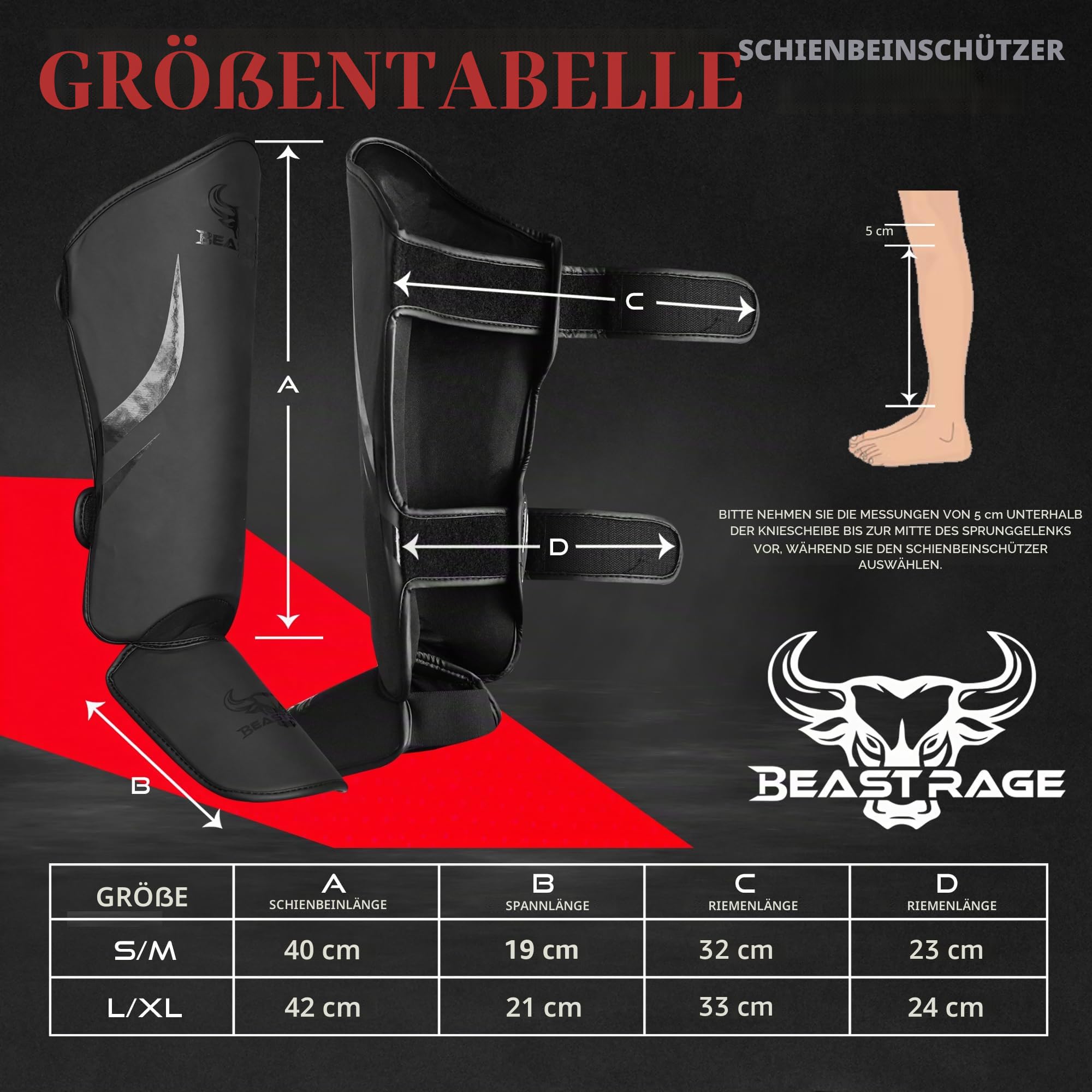 BEAST RAGE Schienbeinschoner für Kickboxen Muay Thai, Martial Arts Schienbeinschoner, Beinschutz mit Ristschutz Schienbeinschoner,Karate,Boxing,MMA Training Gear,Sparring,BJJ,TKD