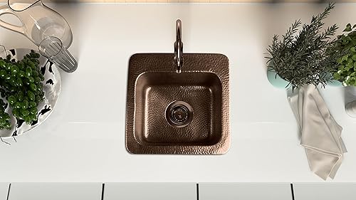 Vista 3 de Monarch Abode Fregadero de cocina y bar – Fregadero Baxter de 15 pulgadas, fregadero de cobre puro martillado a mano con orificio para grifo