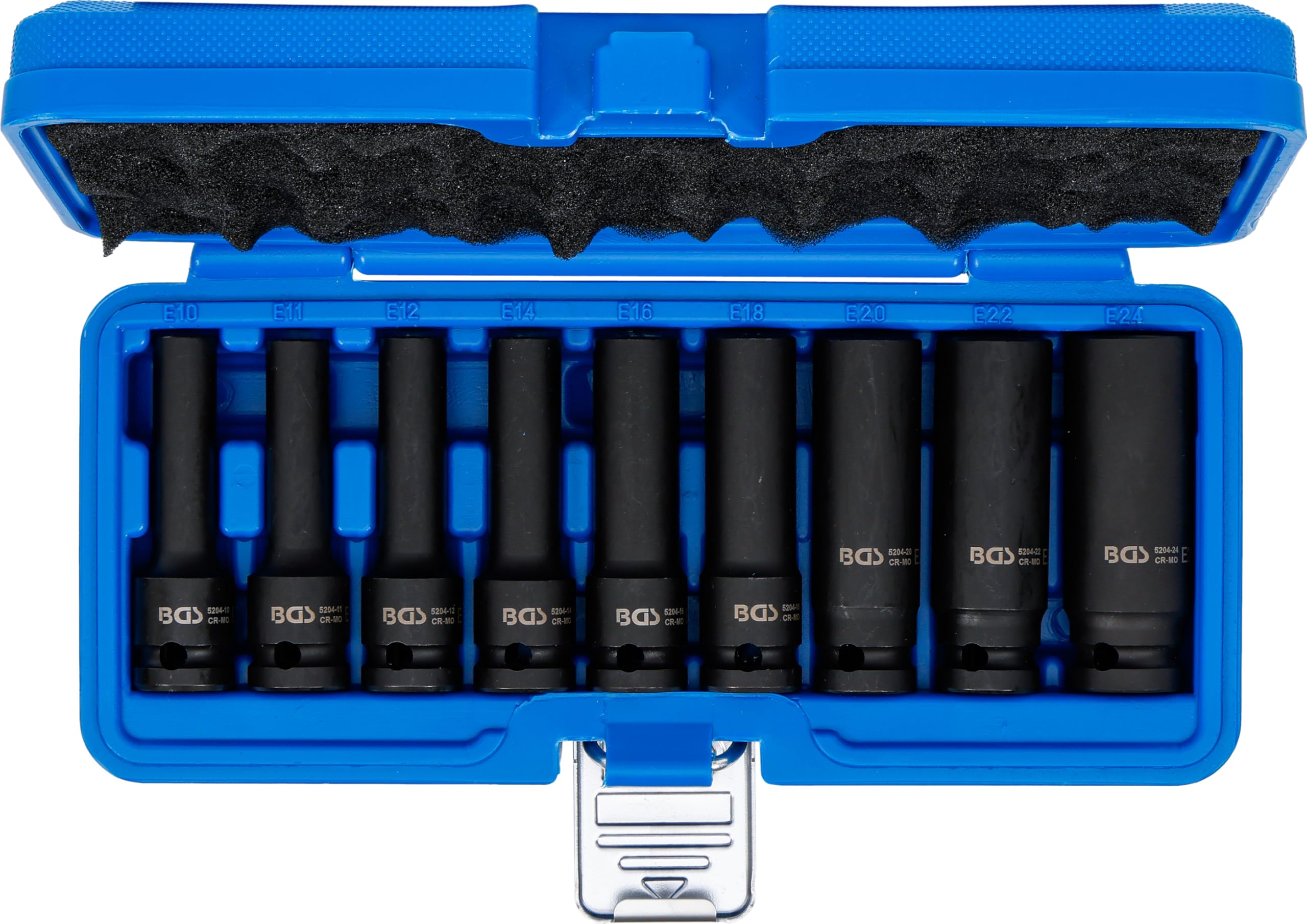 BGS 5204 | Juego de llaves de vaso de impacto E-Torx, largas | entrada 12,5 mm (1/2") | E10 - E24 | 9 piezas