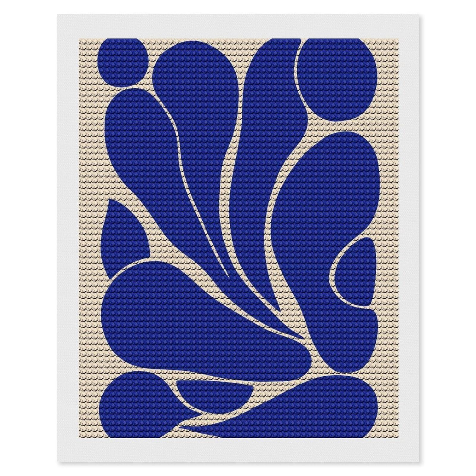 Junmoney Abstract Blue Floral Design Diamond Painting Canvas Set 16"x20", Easy to Enjoy, Adhesive Canvas, Office Decor, Holiday Gift Idea, with Tool Kit