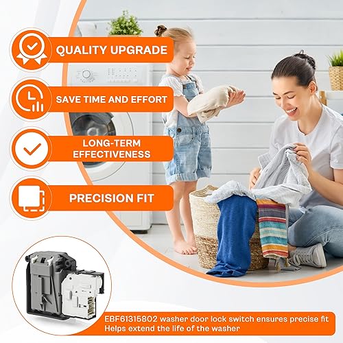 Miniatura 7 de EBF61315802 Conjunto de interruptor de bloqueo de puerta de arandela, exacto para lavadoras de carga frontal LG y lavadora Ken-More serie 796,