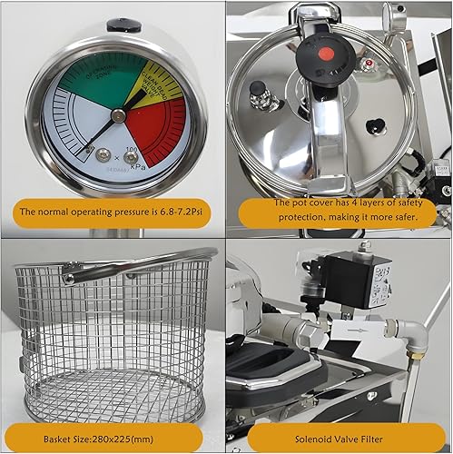 Miniatura 8 de Freidora eléctrica a presión de 16L, freidora de pollo de alta presión mejorada inteligente de 220 V con características de seguridad, freidora de