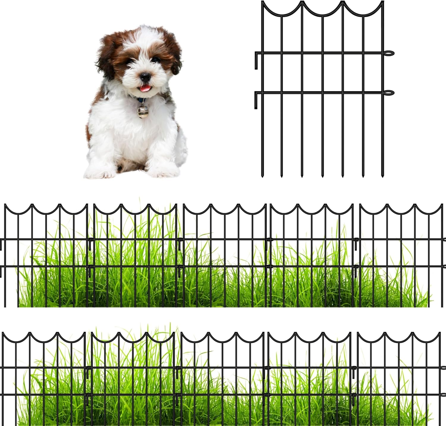 ShopLaLa Decorative Garden Fence (20 Panels) 12in(L) x 16.5in(H) Black Metal Wire Rustproof Animal Barrier Fencing for Dogs, Flower Bed Edging for Landscape Patio Outdoor Decor Gate and Fences Boarder