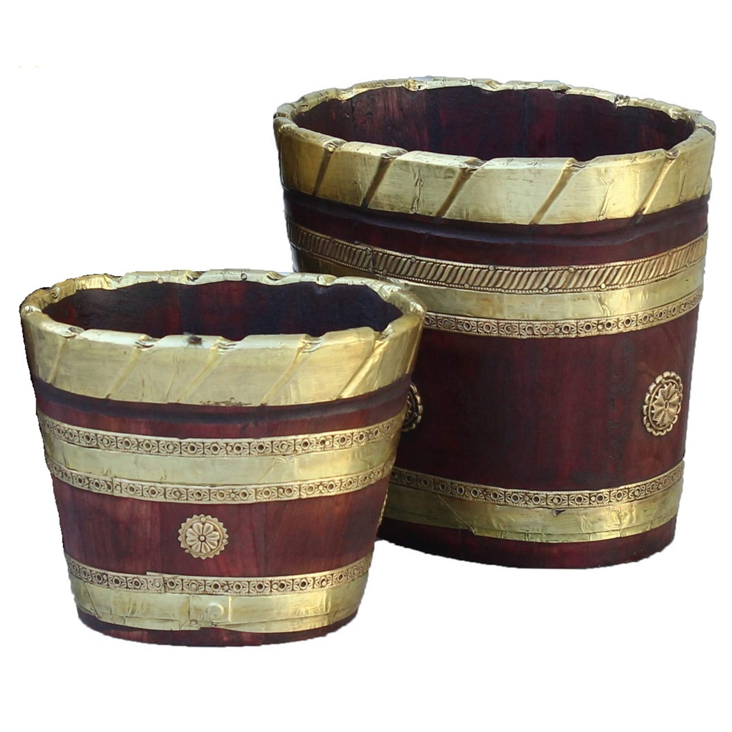 Articia Wooden Magazine Holder Set of 2 Basket Pot Container With Brass Work For Home Decor (Natural)
