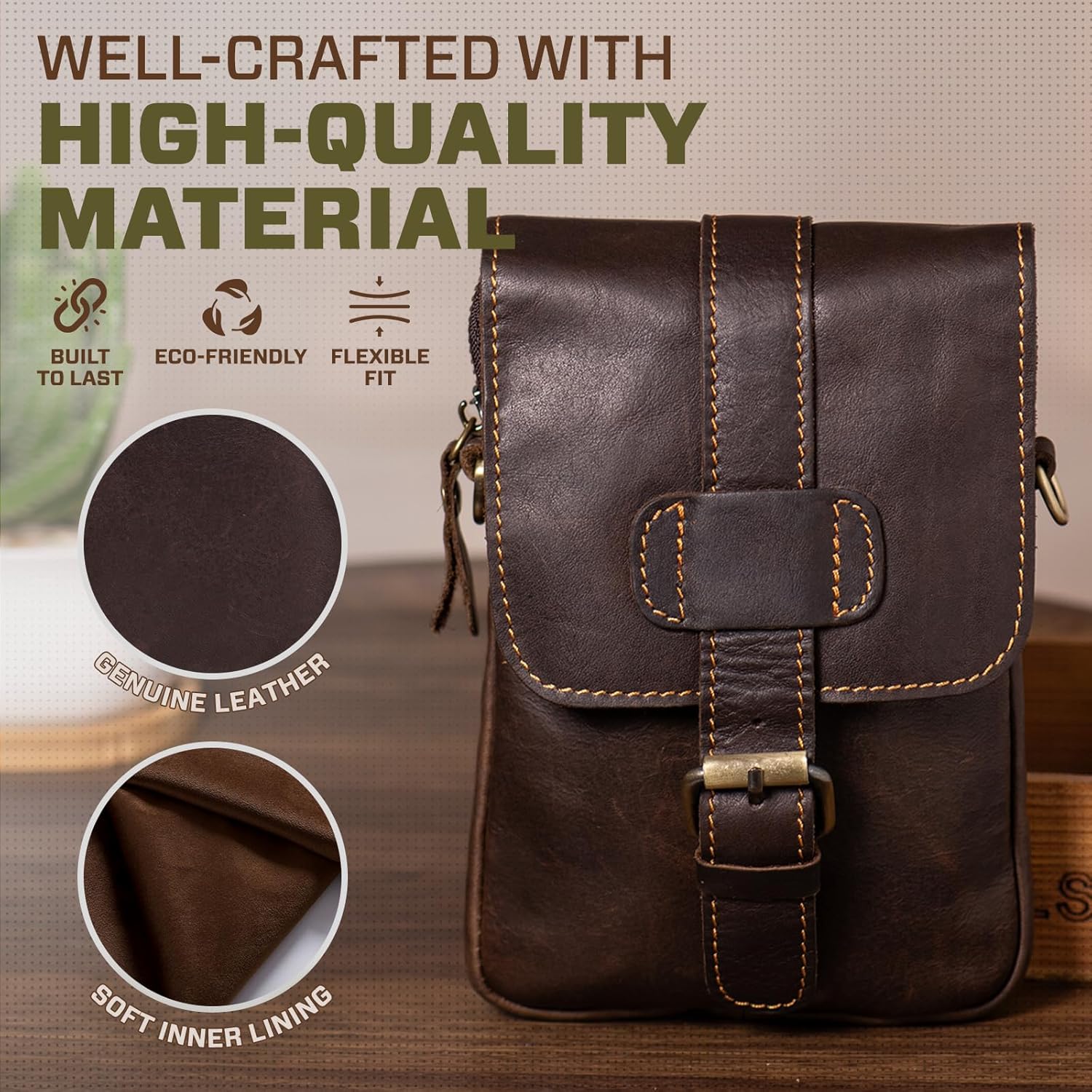 Hengwin Genuine Leather Phone Pouch for Belt, Small Men Bag Crossbody Purse, Cell Phone Holster Holder Case with Belt Clip Fits for iPhone 17 Pro Max 16/15 Pro Max Samsung Galaxy S25 Ultra (Coffee) - Image 2