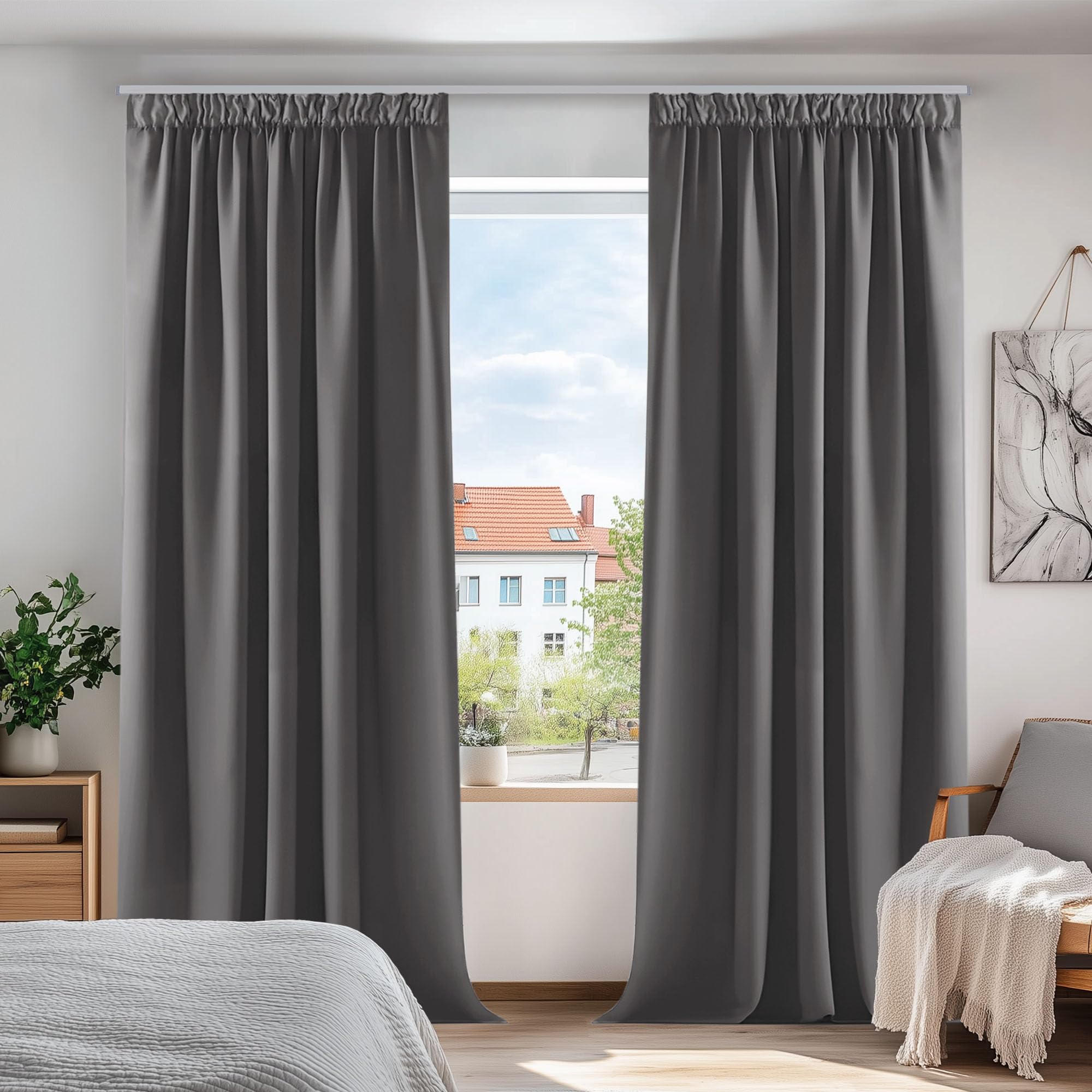 Deconovo Gardinen mit Kräuselband Blickdicht Vorhänge Kälteisolierend Thermovorhang für Balkontür Schlafzimmer 2 Stück