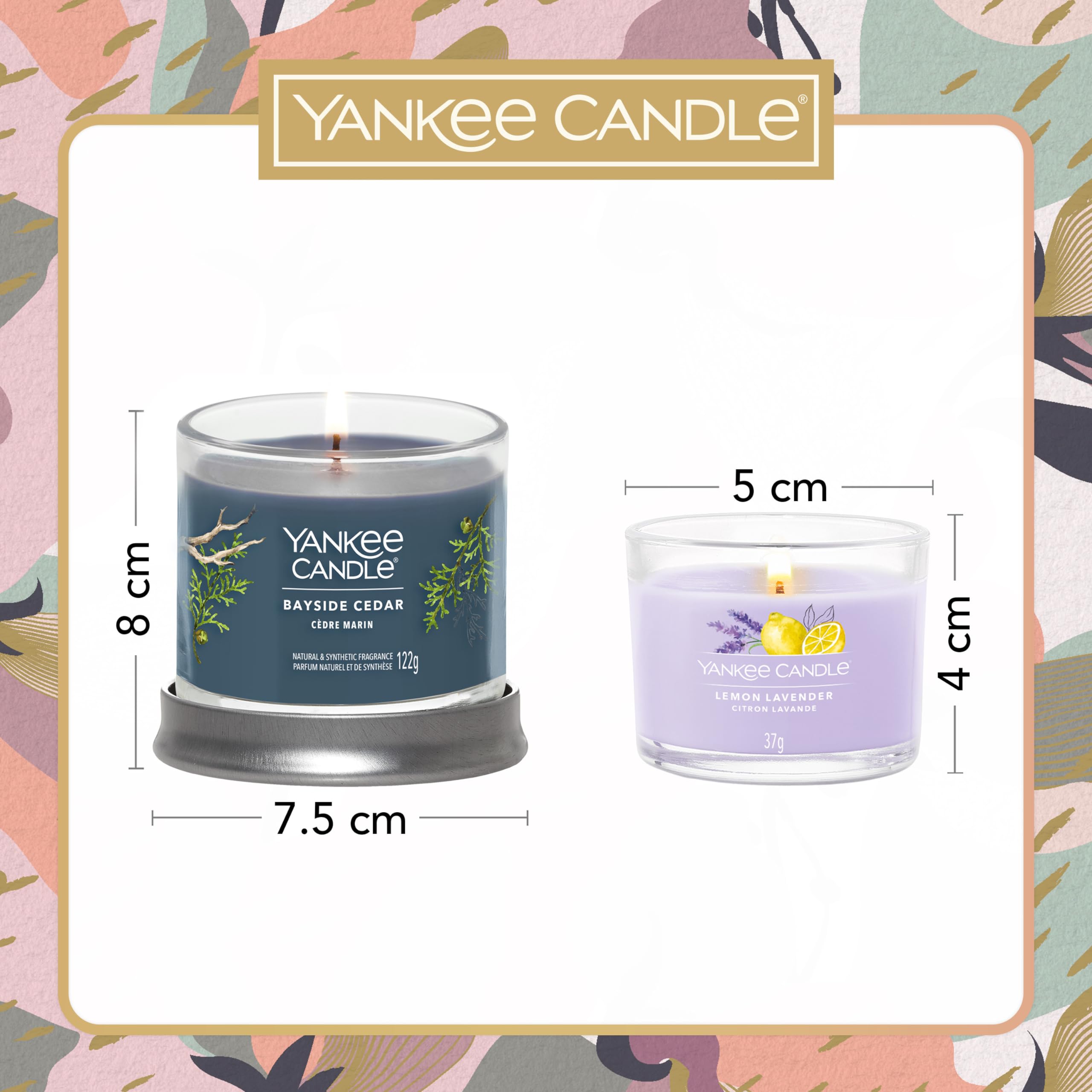 Yankee Candle Juego de regalo, 3 velas votivas perfumadas y 1 vaso pequeño distintivo, mezcla de cera de soja para mujeres