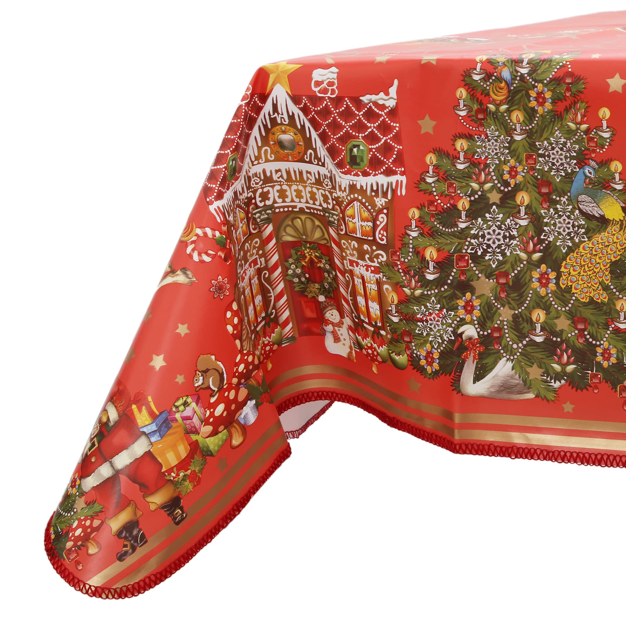 Decoser Mantel de Navidad - Cubre Mesa Navideño con Reverso de Franela, Antimanchas, Fácil de Limpiar, Mantel Rectangular Impermeable para Navidad (Navidad Roja, 140x180)