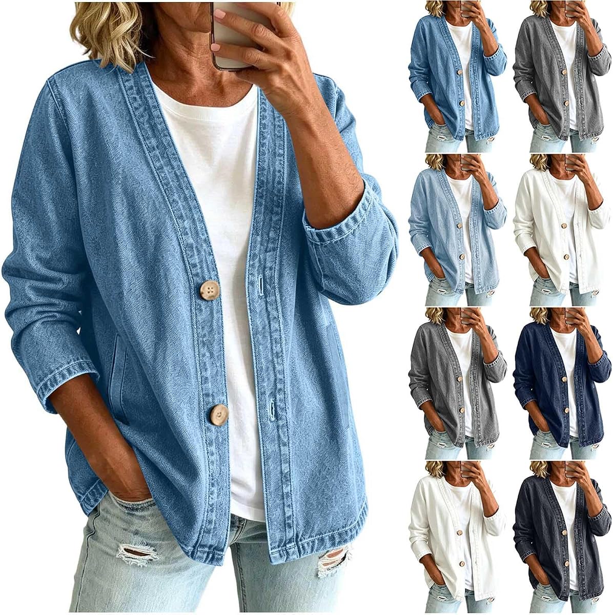 Denim Cardigan Jacket for Women Open Front Jean Jacket Casual Lightweight