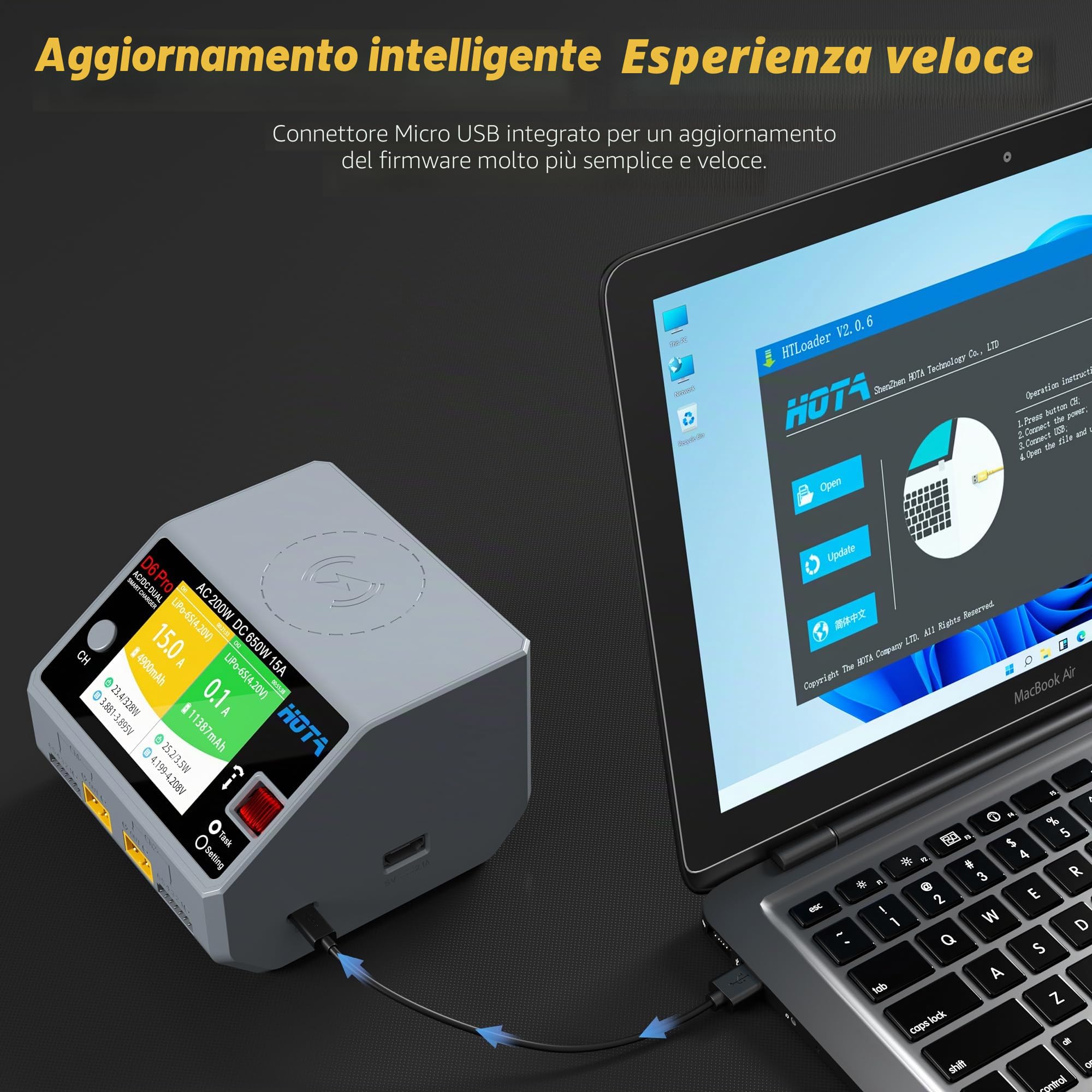 HOTA D6 Pro RC Batteria Dual RC Caricabatterie AC200W DC 325W 15A Balance Charger per RC LiHv Nicd NiMH Ricarica Batteria RC Auto RC Barca FPV Race Drone Parti