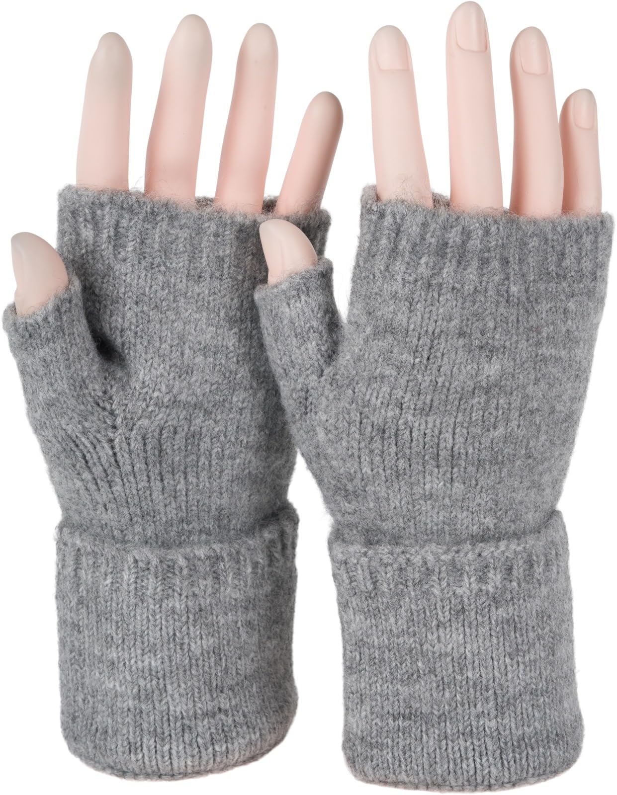 styleBREAKER Ladies Fingerless Knitted Gloves Unicoloured with cuff, warm winter gloves 09010052, Colour:Mottled Grey