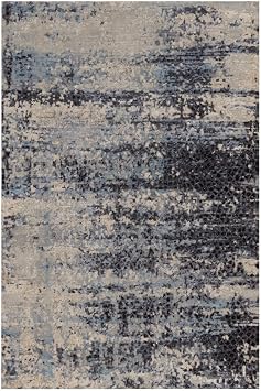 Abstract Mosaic Design Hand Knotted Oriental Rug, Blue and Gray, Wool and Silk, 310" x 6