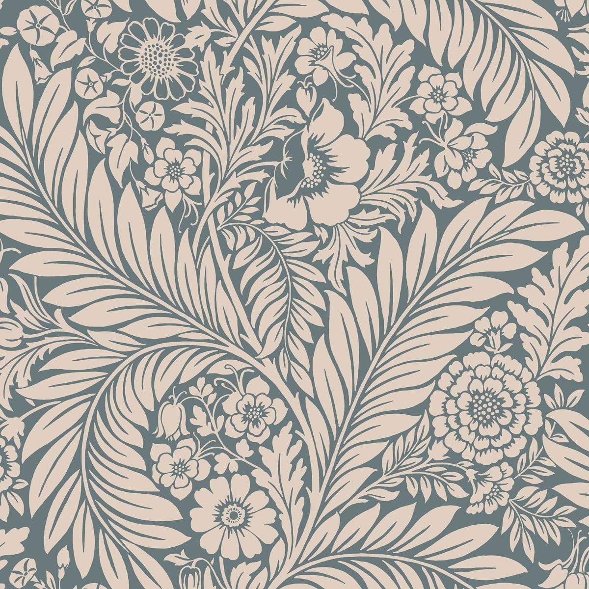 World of Wallpaper - FLORENCE wallpaper, Blue/Off White, 10 m x 53 cm
