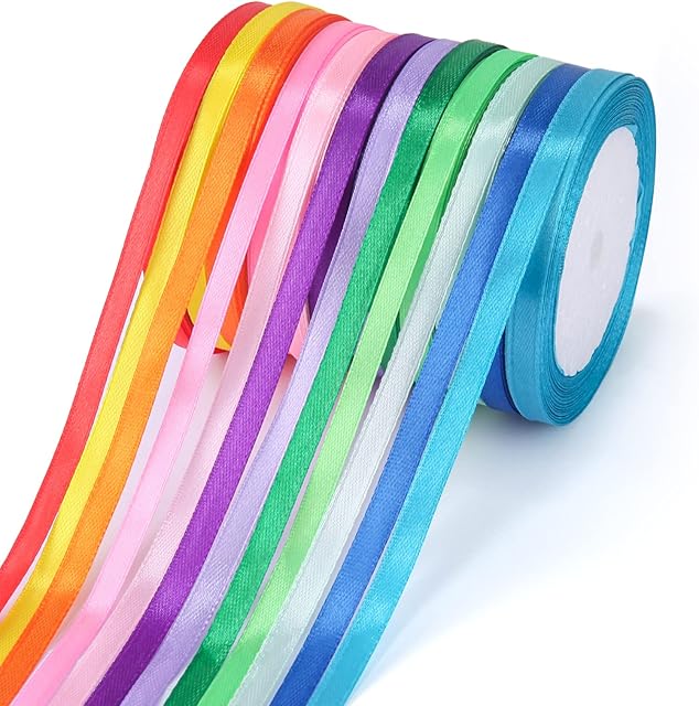 ihaspoko Polyester Satin Ribbon, 12 Colours 6mm x 22 Meters Fabric Ribbon for DIY Art & Crafts, Gift Wrapping, Balloons, Bows,Wedding Decorations