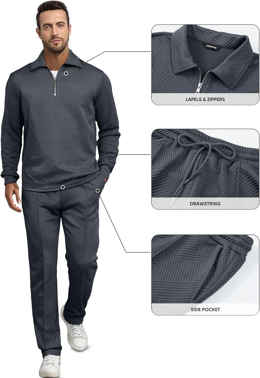 JMIERR Men's 2 Piece Outfits Quarter Zipper Polo Shirt Tracksuit & Joggers Sweatpants Sweatsuit Sets Jacquard - Image 3