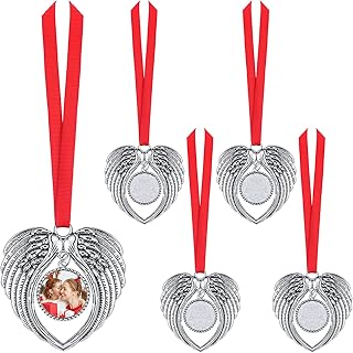 5 Pieces Christmas Angel Wing Sublimation Ornament Xmas Blanks Hot Transfer Printing Sublimation Wing Ornament Angel Wing Pendants for Christmas Tree Decor Xmas Party Decorations (Silver)