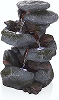 Alpine Corporation 22" 3-Tier Outdoor Rock Waterfall Fountain with LED Lights - Gray Stone Garden Patio Decor