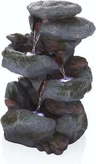 Alpine Corporation 22-Inch 3-Tier Rock Waterfall Fountain with LED Lights - Outdoor Garden Patio Yard Decor, Gray Stone