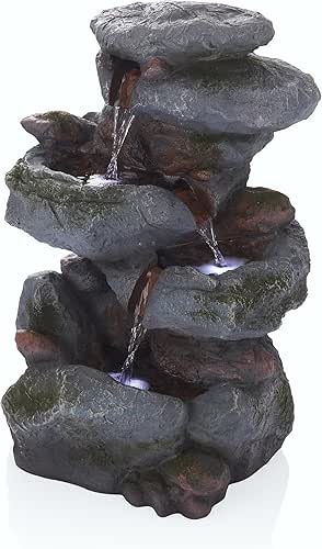 Alpine Corporation | 22"H Outdoor 3-Tier Rock Waterfall Fountain with