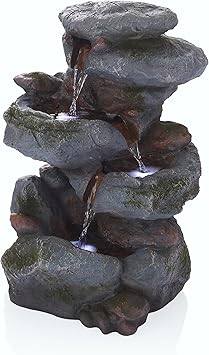 Alpine Corporation 22" Tall 3-Tier Outdoor Rock Waterfall Fountain with LED Lights, Natural Stone Look for Garden, Patio, Yard & Porch Decor, Gray
