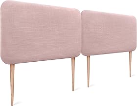 DHOME Natural Linen Smooth Rounded Upholstered Headboard with Legs for Acoustic Wall Soundproof Bed Bedroom (Pale Pink, 180cm Dual)