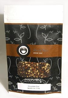 Mahamosa Chocolate Chai Tea 4 oz - Black Chai Tea Loose Leaf (Looseleaf) (with chocolate, cinnamon, crushed cardamom, ginger)